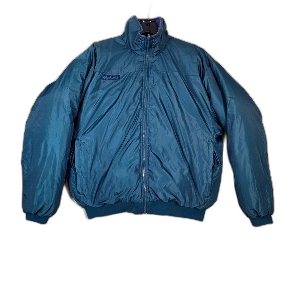 Vintage 90s Columbia Reversible Down Puffer Jacket Men’s M Teal Purple